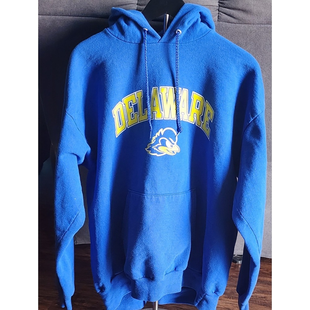 Delaware University Blue Hens Sweatshirt Hoodie Men XL Blue Hanes Extra Large